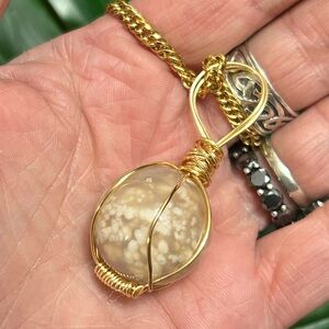 FLOWER AGATE wire wrap crystal sphere necklace & bracelet stainless steel